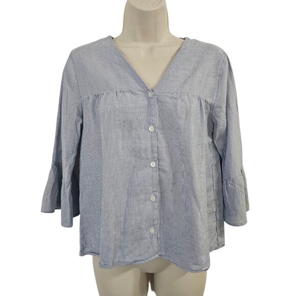 MADEWELL Veranda Bell Sleeve Striped Top Blue White Size XS - Picture 1 of 9